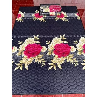 Karpet Jumbo Motif bunga hitam merah / Tikar quilting / Karpet Rumah  ukuran 230x170