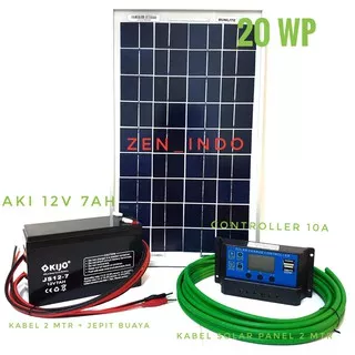 Paket Hemat Solar Panel Surya 20 WP 20 Watt, Solar Controller 10A, Aki baterai deep cycle 12 V 7 AH