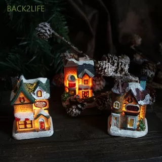 BACK2LIFE Fairy Garden Village House Xmas Gift LED Light Ornament Miniatures Mini New Year Figurine Resin Craft Luminous Christmas Decoration