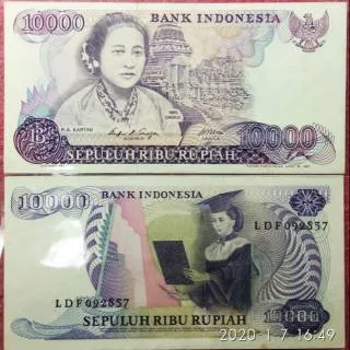 Uang kuno 10000 rupiah ibu kartini thn 1985