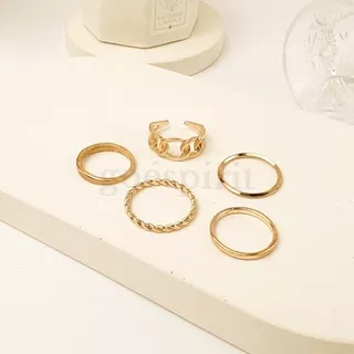 LOLLY set rings / cincin tumpuk set chain gold 5pcs vintage