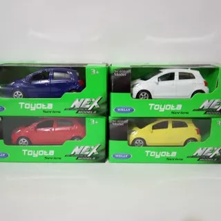 Diecast mobil toyota yaris merah putih biru dan kuning welly skala 60 harga murah