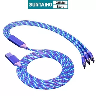 Suntaiho Kabel Data / Charger 3 In 1 Tipe-C 2.4a Fast Charging Dengan Lampu Led Untuk Iphone / Samsung