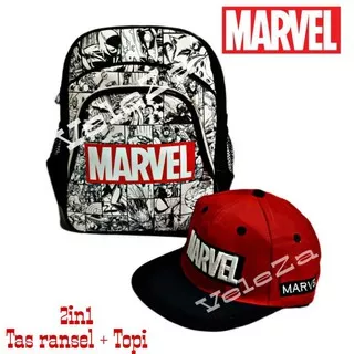 Tas ransel anak karakter marvel 2in1 - tas ransel + topi