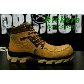 Sepatu kickers boots safety ujung besi kerja lapangan pria warna tan