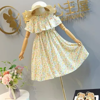 [363304-YELLOW FLOWERS] - Dress Fashion Anak Perempuan Import - Motif Autumn Flowers