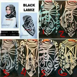 segi empat black lamis satin velvet motif flower bunga