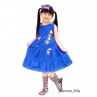 Dress Batik Biru Tutu Bahan Primisima Halus Tidak Panas Dan Nyaman Dipakai Model Sangat Simple