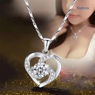 Yeahwin New Clavicle Chain Heart-Shaped Love Pendant 925 Silver Plated Diamond Sapphire Necklace Female