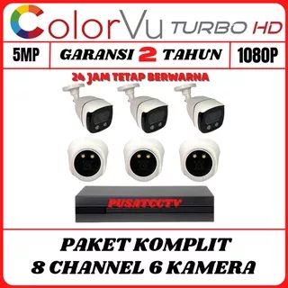 PAKET CCTV COLORVU 8 CHANNEL 6 CAMERA TURBO HD FULL COLOR IR SONY 5MP 1080P PAKET KOMPLIT TINGGAL PASANG KAMERA CCTV