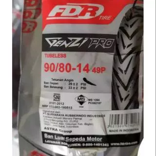 Ban tubeless belakang FDR Genzi/Pro UK. 90/80-14 untuk Honda beat esp/beat street/pop/F1/Mio M3/MioJ