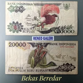 VF Rp 20.000 rupiah cendrawasih tahun 1992 1995  Uang 20000 Duit Kertas kuno jadul lawas lama asli Indonesia
