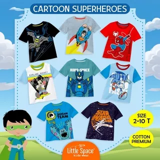(2-10 thn) little space cartoon / kaos anak superheroes / kaos anak hero / kaos anak terbaru