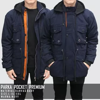 Jaket Parka Jumbo Canvas BGSR Pria Premium Pocket Series - Biru navy