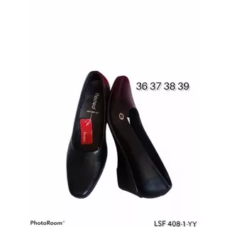 Fladeo 36 37 Original Sepatu wanita wedges kulit hitam formal pns persit bhayangkari