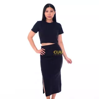 CST112 | Vivian Set (Atasan Crop Top + Rok Maxi Long Slit Skirt) Baju Wanita Setelan