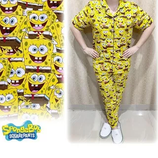 [Murah] Stelan Baju Tidur Spongebob Kuning Panjang ,.