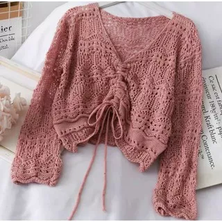 Violeta Blouse Outer Pink Guava Rajut Import model Crochet Bahan Rajut Halus Import Gaya Korea (POJ)
