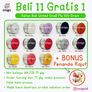 Benang Rajut Katun Bali Small Ply United 100 gram Benang Katun Bali BS Beli 11 Gratis 1