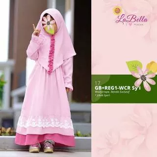 (2-5 tahun) WCR Syi 17 Baju Muslim Anak Gamis Anak LaBella Wollycrepe Renda Syari Pink