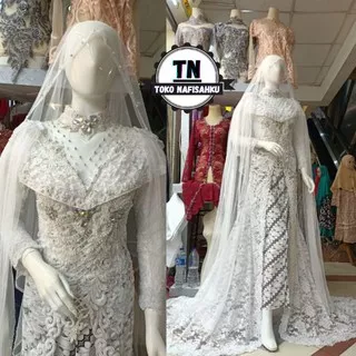 Gaun pengantin akad ekor modern / kebaya akad ekor payet / kebaya akad full payet / kebaya akad