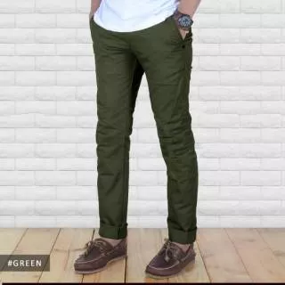 CELANA CHINO PRIA / CELANA PANJANG PRIA MODEL CHINO MERAL GREEN ARMY ukuran 27 sampai 34 slim fitt