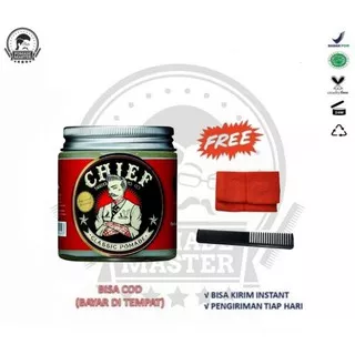 CHIEF RED OIL BASED SOLID HOLD 3,75 OZ | Free Sisir Carbon 19cm | Handuk Muka, Stiker Chief