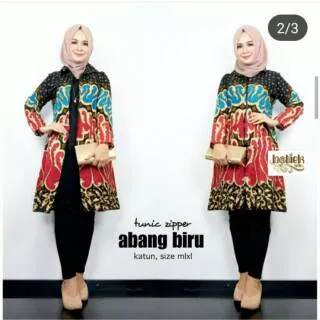 Tunik Zipper Abang Biru Batik Parang Warna Lereng Cantik Putri Solo