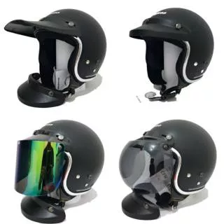 Helm Cargloss Retro Hitam Doff List Chrome