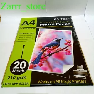 Kertas Foto A4 Glossy V-Tec 210 Gsm Photo Paper A4 Glossy Vtec 210Gsm  SATU PACK ( 20 LEMBAR )