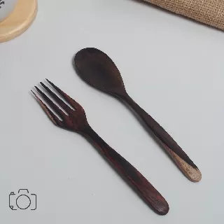 Sendok Kayu Garpu Sonokeling / Wooden Spoon / Properti Foto Produk
