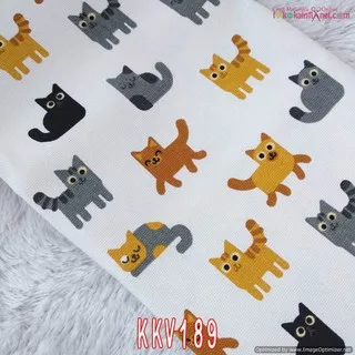 KKV189 Bahan Kain Kanvas Bahan Tas / Pouch / Cushion Cover  Motif Kucing Coklat Abu Ukuran 1mx145cm