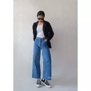 ODJ - Bianca Denim Culottes Celana Kulot Wanita High Waist Panjang Boyfriend Jeans Polos Plain