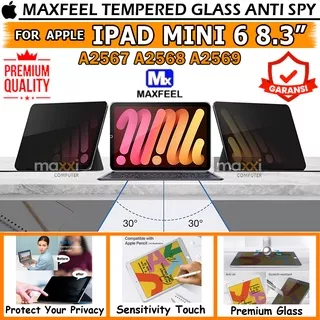 iPad Mini Generasi 6 6th 8.3 Inch MAXFEEL PRIVACY Antigores Spy Tempered Glass Screen Guard Protector Antispy Anti Gores Tempred Temper Glas Kaca A2567 A2568 A2569