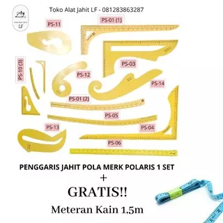 PENGGARIS POLA JAHIT MERK POLARIS 1 SET (13 PCS) FREE METERAN