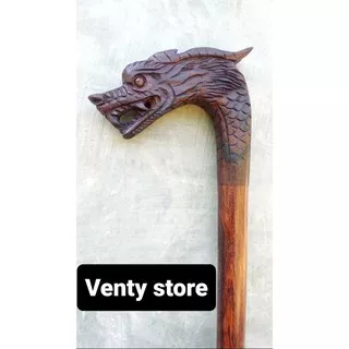 Tongkat kayu galih asem ukir naga alat bantu jalan tongkat kesehatan tongkat kayu galih asem asli