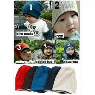 LF TP80-topi kupluk mj hat rajut baby bayi kids anak bolak balik - Merah