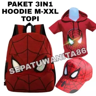 TERUMRAH Baju anak led hoodie karakter spiderman gratis tas ransel  topi bordir