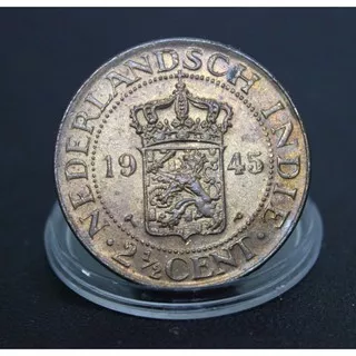 Benggol Koin Kerokan 2,5 Sen Nederlandsch Indie 1945 (Ekonomis) Uang Kuno Koin