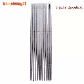 ?HL?5 Pairs/Set Chinese Metal Chopsticks Non-Slip Stainless Steel Chop Sticks