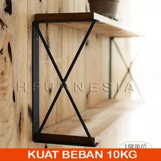 RAK DINDING TEMPEL 60X14 MINIMALIS KAYU KAMAR MANDI DAPUR VINTAGE BESI KOSMETIK PIRING BUNGA BUKU