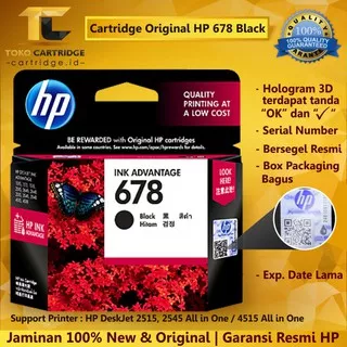 Cartridge HP 678 Black Original Catridge CZ107AA Tinta Printer HP 1515 2515 2645 3545 4645 2545 4515