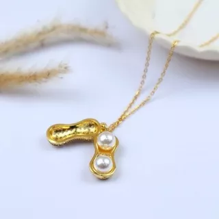 Kalung Titanium Gold Wanita Kalung Rantai Gold Liontin Kacang Polong KT 101230