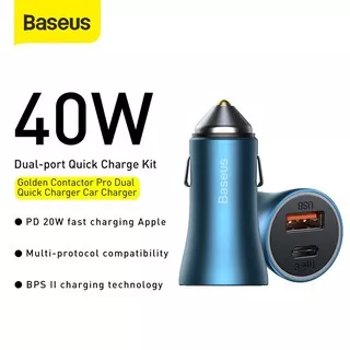 Baseus Car Charger USB Type C 40W PD 20W Quick Charge 4.0+ FCP AFC QC 3.0/4.0 Dual Usb - Golden Contactor Pro for Apple iPhone Samsung Huawei Xiaomi Power Delivery Casan Mobil Cepat Original Garansi Resmi, Dark Grey, Blue - Round Pouch Baseus