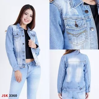 Jaket Jeans Denim Wanita Sobek Distroy Biru Muda Modis Trendy Fashionable JSK JEANS