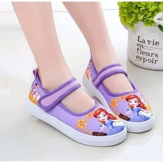 SEPATU ANAK PEREMPUAN PRINCESS SOFIA FROZEN / SEPATU SEKOLAH ANAK SLIP ON SLOP MOTIF PRINCESS