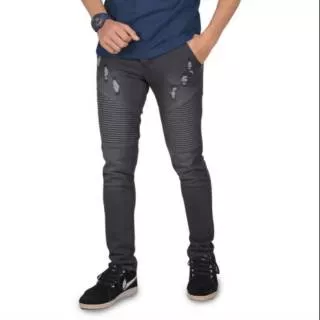 Celana jeans sobek sobek ripped bikers pria panjang hitam / LEVIS skinny jeans pensil sobek ripped