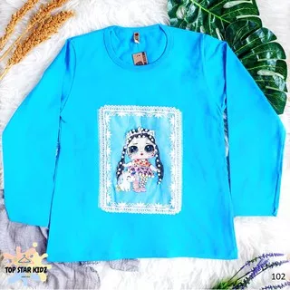 102 Baju Kaos Lengan Panjang Anak Perempuan Cewek 3 4 5 6 7 8 9 10 11 tahun Distro Cantik Murah Biru