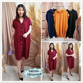 AB53299B Mini Dress Kemeja Wanita Korea Import Hitam Merah Navy Yellow Jumbo