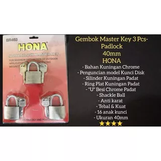 Gembok Master Key 3 pcs 40 mm HONA Leher Pendek
